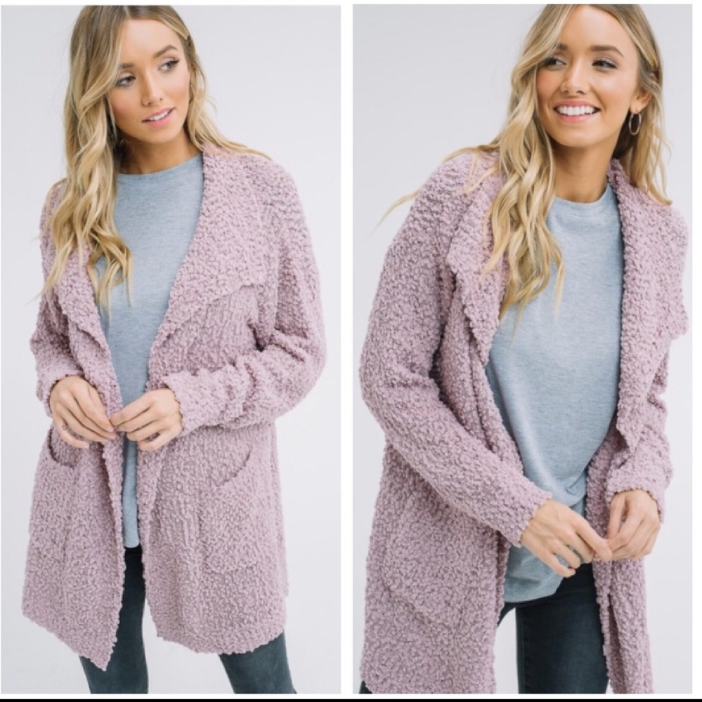 SILVA Cardi Soft Relaxed Fit Long Line Open Front Textured Mauve Sizes M & L NWT